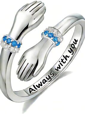 Sterling Silver Hug Ring with Birthstone - Perfect Valentine's Jewelry Gift for